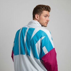 Nike Colorblock Spellout Windbreaker Jacket Men’s 3XL White Pink Teal Retro 90s
